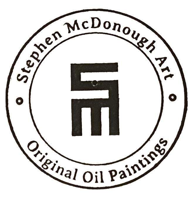 Image is of the artist's logo. The logo is a circle, around the outside it states "Stephen MCDonough Art" and "Original Oil Paintings"  In the center is the artist's signature.
